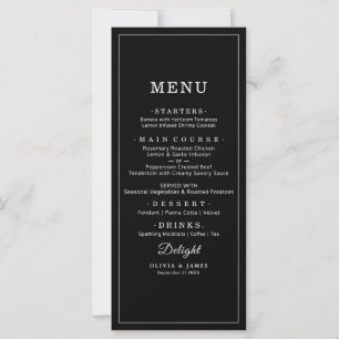 Menu de mariage minimaliste moderne noir intempore