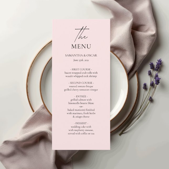 Menu de mariage minimaliste rose poudré | Élégant  (Créateur téléchargé)