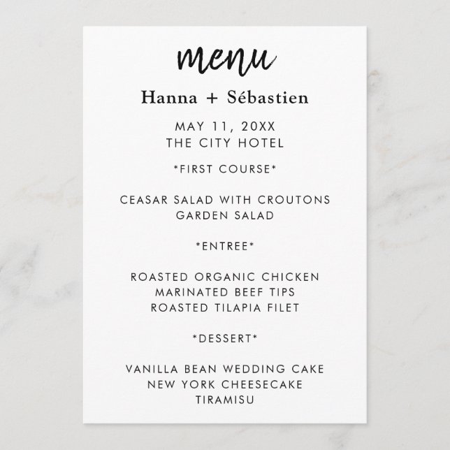 Menu de mariage moderne (Devant)