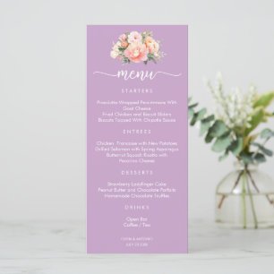 Menu de mariage moderne élégant aux pivoines roses