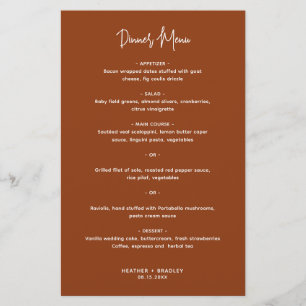 Menu de mariage moderne en cuivre minimaliste