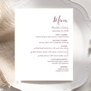 Menu de mariage moderne en écriture bourguignonne