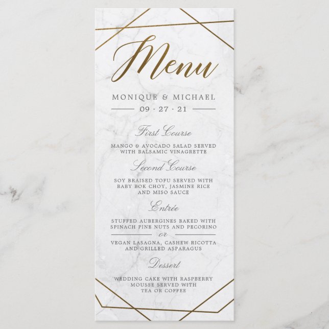 Menu de mariage moderne en marbre Art Déco géométr (Devant)