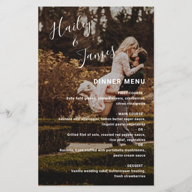 Menu de mariage moderne et élégant de photo (Devant)