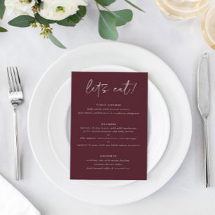 Menu de mariage moderne Merlot avec remerciements