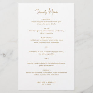 Menu de mariage moderne minimaliste en or