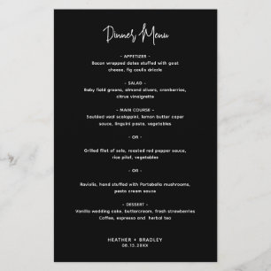 Menu de mariage moderne minimaliste noir