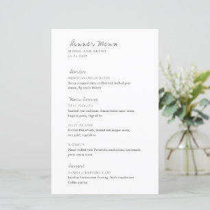 Menu de mariage moderne minimaliste noir et blanc