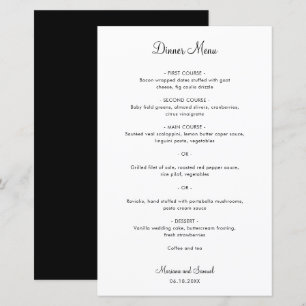 Menu de mariage moderne minimaliste simple