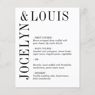 Menu de mariage moderne noir et blanc gras