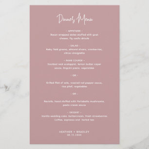 Menu de mariage moderne rose minimaliste