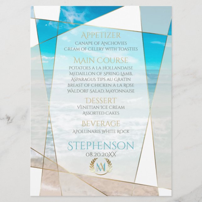 Menu de mariage | Monogramme moderne Plage géométr (Devant)