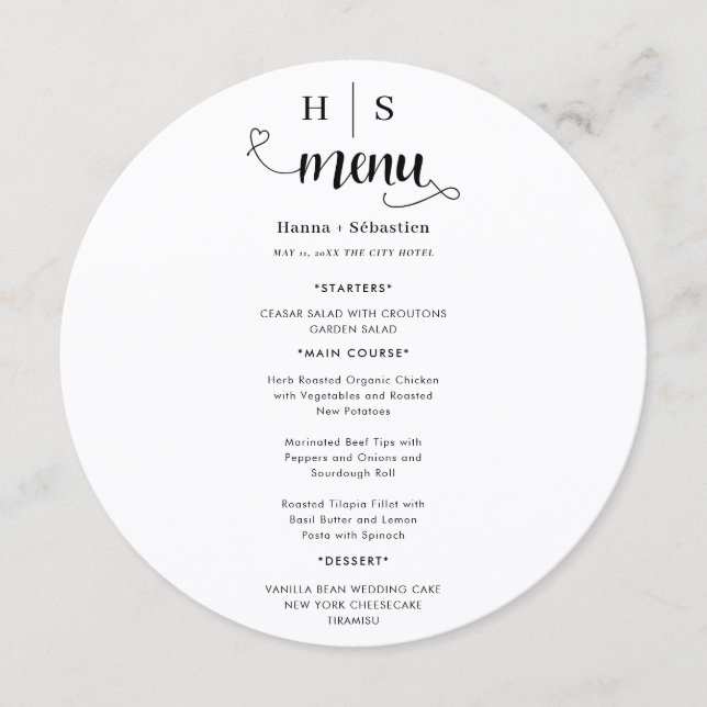Menu de mariage noir et blanc (Devant)
