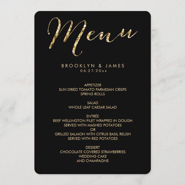 Menu De Mariage Noir Rond Élégant Avec Huile D'Or (Devant)
