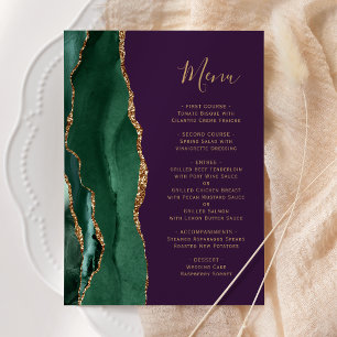 Menu de mariage or violet vert émeraude