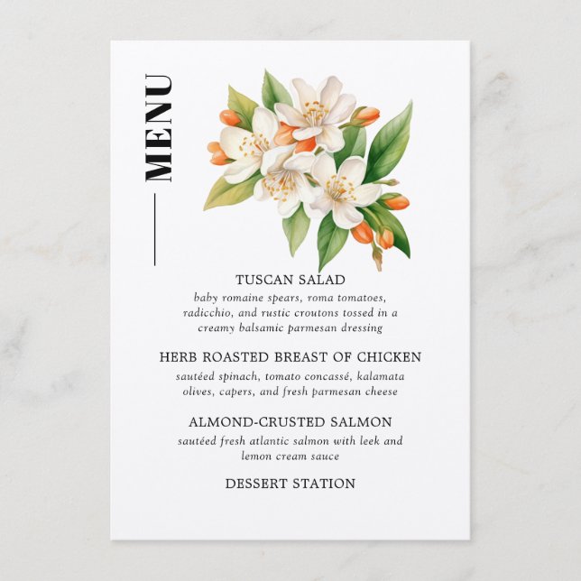 Menu de mariage Orange Blossom (Devant)