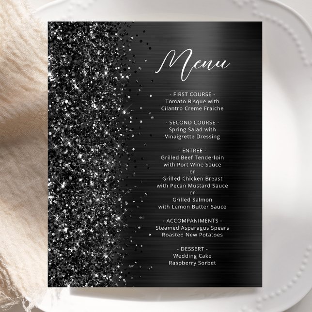 Menu de mariage pailleté Glam noir budget (Créateur téléchargé)