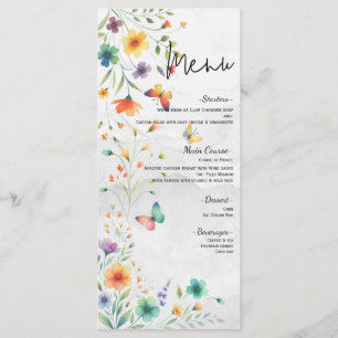 Menu de mariage papillon floral aquarelle coloré