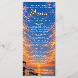 Menu de mariage personnalisé au coucher du soleil