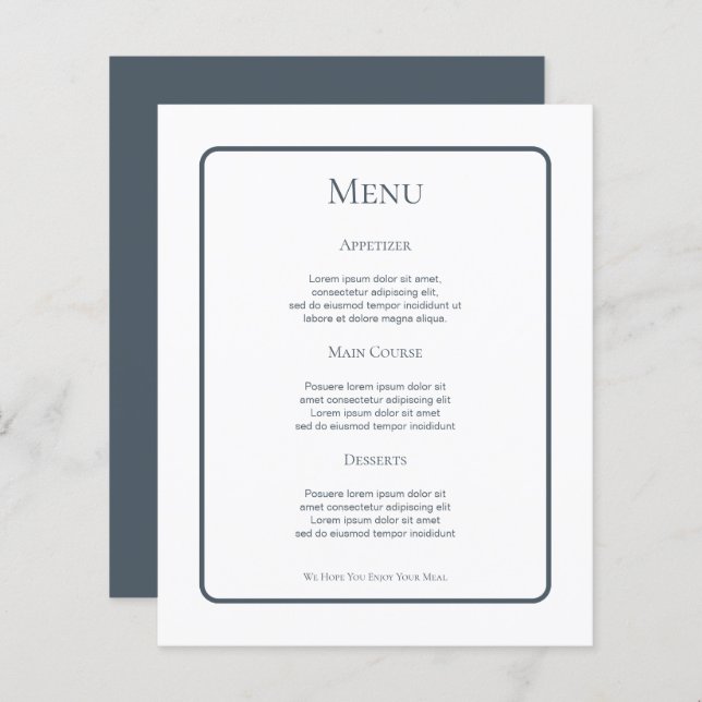 Menu de mariage personnalisé bleu atténué (Devant / Derrière)
