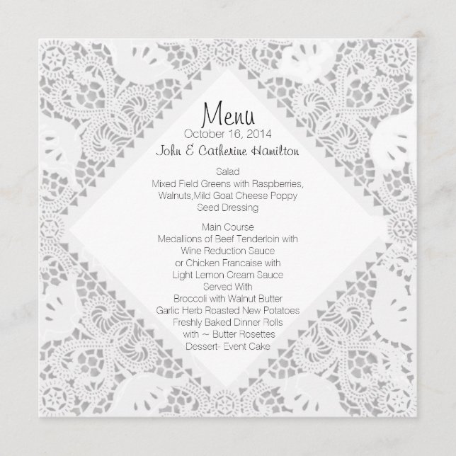 Menu de mariage personnalisé White Doily Look (Devant)