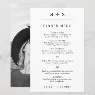 Menu de mariage photo minimaliste avec monogramme 