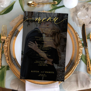 Menu de mariage photo superposition or noir budget