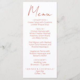 Menu de mariage rétro blanc orange manuscrit