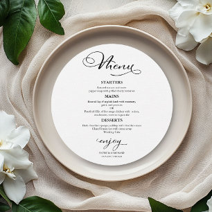 Menu de Mariage Rond Calligraphie Élégante
