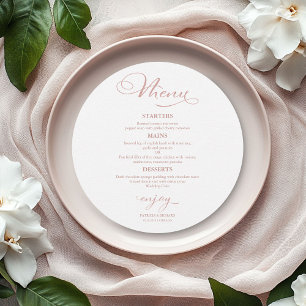 Menu de Mariage Rond Calligraphie Élégante