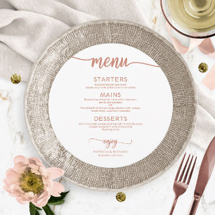 Menu de mariage rond calligraphie or rose