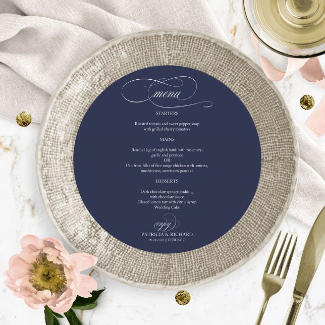 Menu de mariage rond élégant bleu marine (Créateur téléchargé)