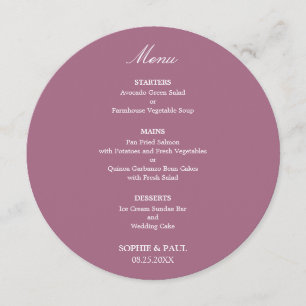Menu de mariage rond mauve