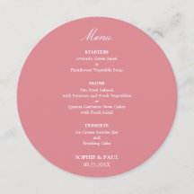 Menu de mariage rond rose tendre