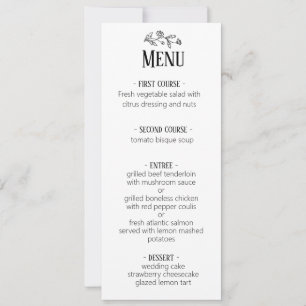 Menu de mariage rustique à l'aquarelle de tourneso