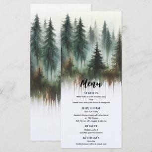 Menu de mariage rustique avec arbres à l'aquarelle