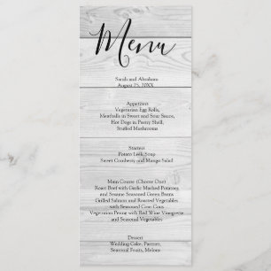 Menu de mariage rustique chic en bois blanc
