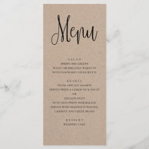 Menu de mariage rustique. Menu de dîner kraft mode