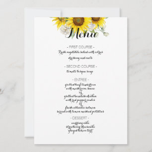 Menu de mariage rustique rose blanche tournesol