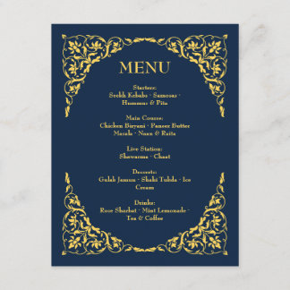 Menu de mariage Sapphire Grace Royal Blue et Or