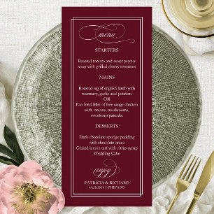 Menu de mariage simple élégant Burgundy Marsala 4x