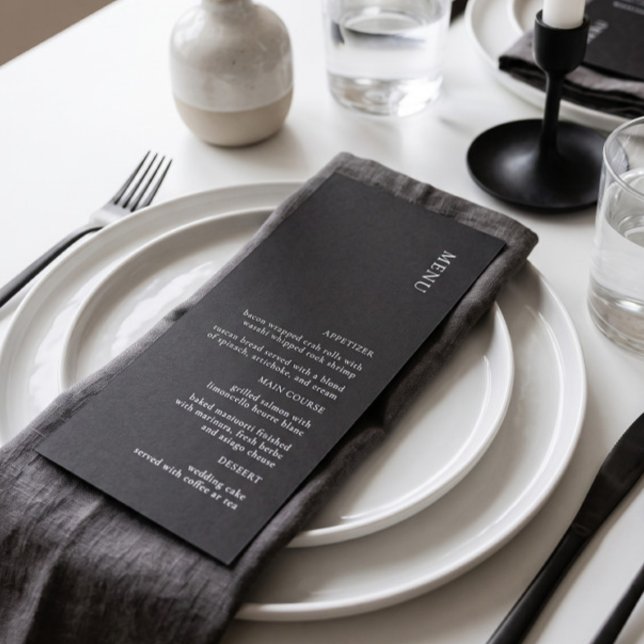Menu de mariage simple noir et blanc (Créateur téléchargé)