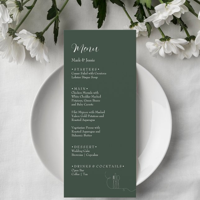 Menu de mariage simple vert foncé et blanc ROE (Créateur téléchargé)