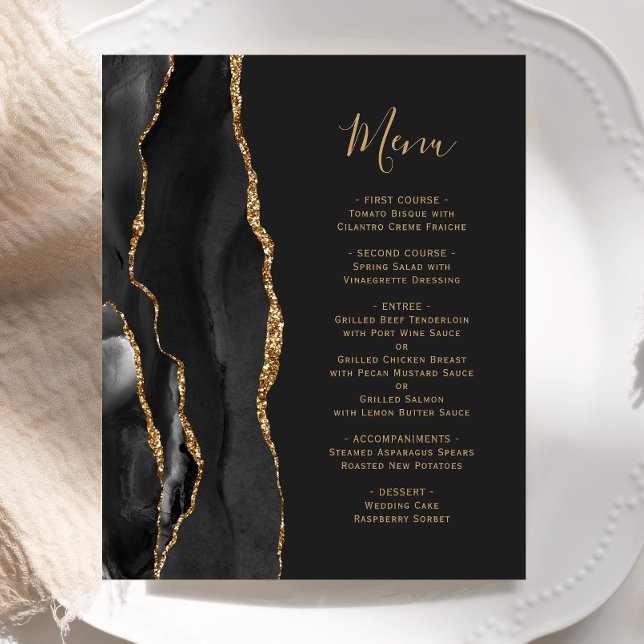 Menu de mariage sombre Budget Black Gold Agate (Créateur téléchargé)