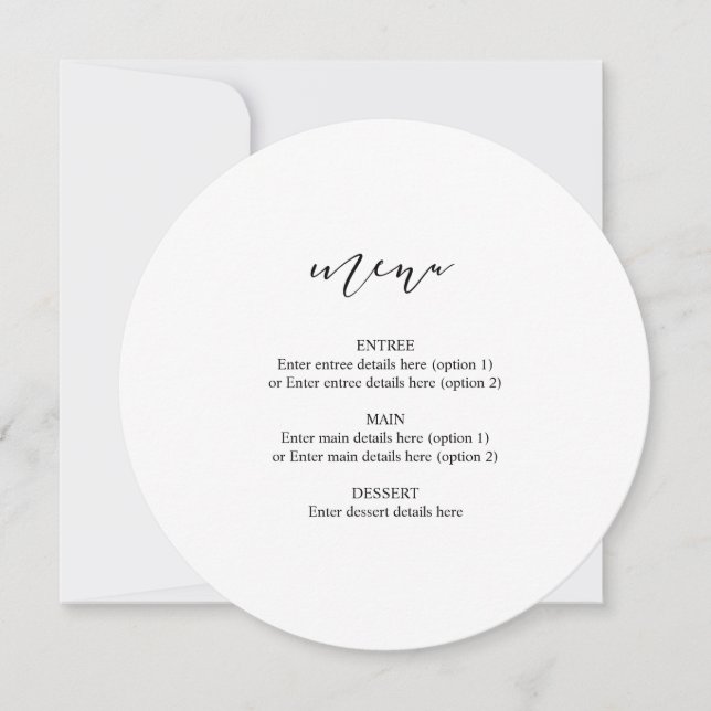 Menu de mariage sur assiette circulaire avec calli (Devant)