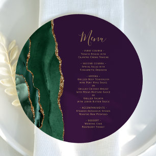 Menu de mariage sur plaque ronde or violet vert ém