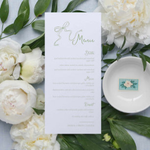 Menu de Mariage vert de Bow Sage dessiné à la main