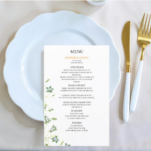 Menu de mariage vert floral élégant et économique