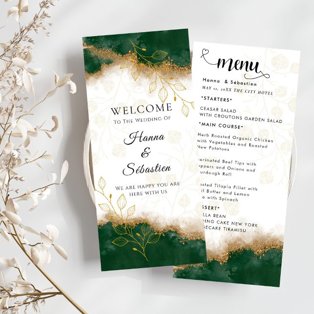 Menu de mariage vert foncé et or (Créateur téléchargé)