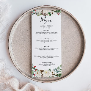 Menu de Noël pour mariage avec baies de houx et fl